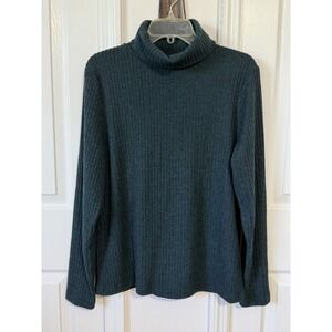 Saint + Sofia Forest Green Ribbed Turtleneck Top Long Sleeve USA 16 UK 20 EU 3XL
